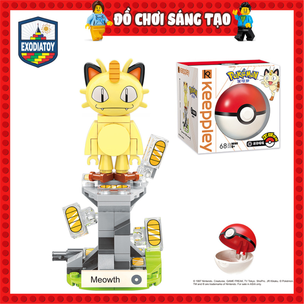 Mô hình Pokemon GO BrickHeadz Meowth (tặng kèm Pokeball) - Đồ Chơi Lắp Ghép Sáng Tạo - Keeppley B0103